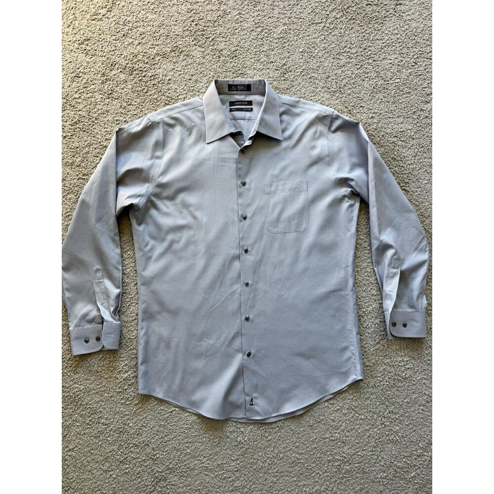 Nordstrom Mens Wrinkle Resistant Cotton Geometric Dress Shirt Gray 16.5 34/35